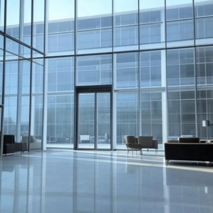 Üvegfelületű üzleti előtér Fenestrax ajtó- és ablakrendszerekkel