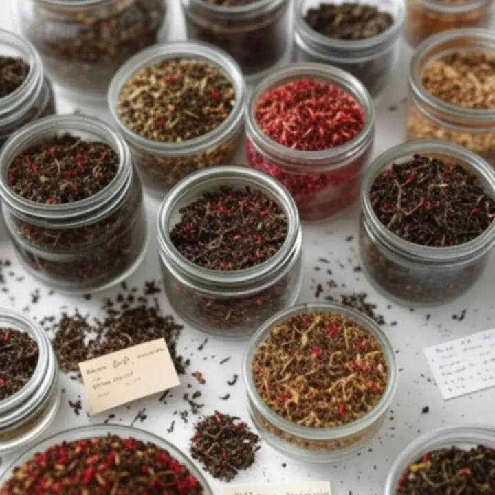 Válogatott szálas teák és keverékek esztétikus elrendezésben