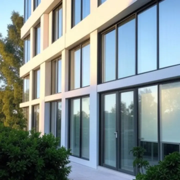 Modern épület nagy felületű Fenestrax ablakokkal és ajtókkal